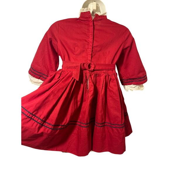Vintage 50’s/60’s Girls Red Moppets Tea Party Dress, Colonial Style Dress, 3/4T - Picture 8 of 12